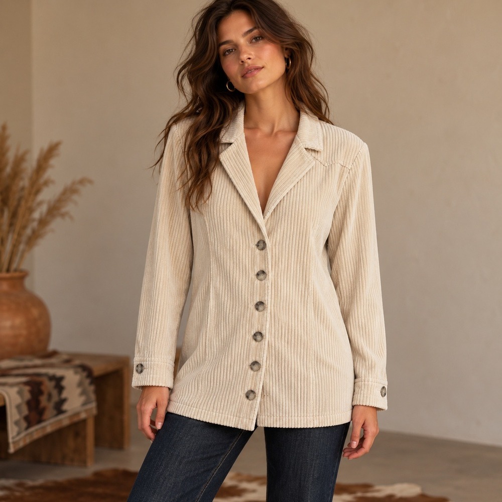 For Love & Lemons Corduroy Blazer Womens L Cream Western Longline Button Jacket